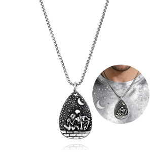 Collier Pendentif Amants Squelettes Gothique Acier Inoxydable Goutte Lune Étoile Argent Antique Bijoux Rétro Homme Femme