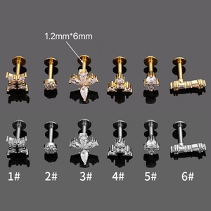 Various shapes of 316L stainless steel flat back studs with clear cubic zirconia in gold and silver