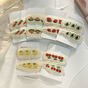 12pcs sweet embroidered fruit lace hair clips set with strawberry and pineapple patterns