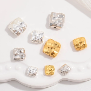 925 Sterling Silver Hammered Square Spacer Beads Irregular Baroque Style DIY Jewelry Making Accessories Retro Charm