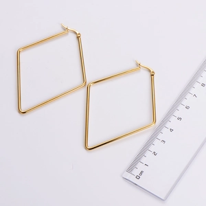 Polished gold rhombus hoop earrings for women, minimalist geometric design, 5.5cm size