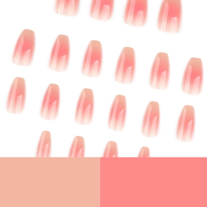 Pink and white ombre long ballerina press-on nails set with glossy finish