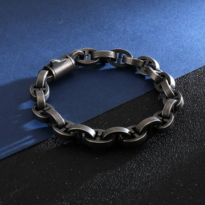 Industrial style dark grey H-link chain bracelet with retro oxidized matte metal finish