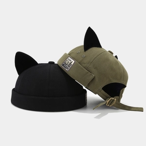 Creative docker hats with cat ears in black and olive green canvas with adjustable strap