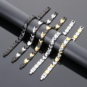 Men Tungsten Steel Bracelet Magnetic Health Therapy Geometric Link Adjustable Punk Minimalist Jewelry