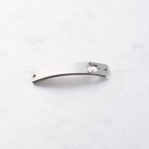 Polished stainless steel curved bar connector with elephant cutout and dual mounting holes