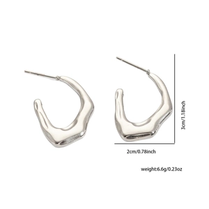 Detailed view of silver irregular geometric earrings with size and weight measurements
