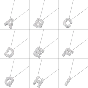 Silver pave-set cubic zirconia initial necklaces from A to I with sleek curb chain