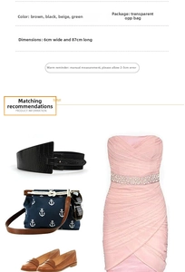 Detail of 6cm wide PU leather corset belt showing dimensions and stylish dress pairing