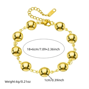 Gold minimalist stainless steel bead bracelet with 10 smooth spheres and lobster clasp