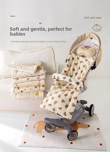 Detail of soft cotton stroller seat liner and bear print blanket for newborns