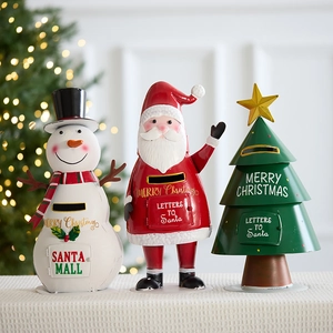 Christmas Metal Mailbox Decoration Letters To Santa Claus Snowman Tree Iron Ornaments LED Light Desktop Festive Decor