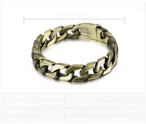 Detail view of gold-tone 316L stainless steel Cuban link chain with 13mm width engraving