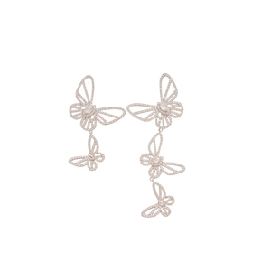 Sparkling silver butterfly asymmetric drop earrings with cubic zirconia hollow design