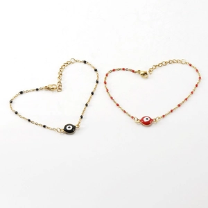18K gold-plated Evil Eye bracelets in red and black enamel, set in a heart shape