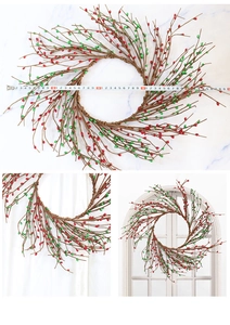 Detail view of 45-50cm Christmas pip berry wreath with size measurement and home display
