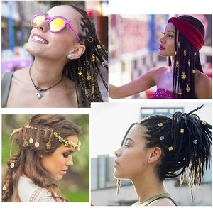 200-piece gold and silver dreadlock hair accessories set with leaf, star, and shell pendants