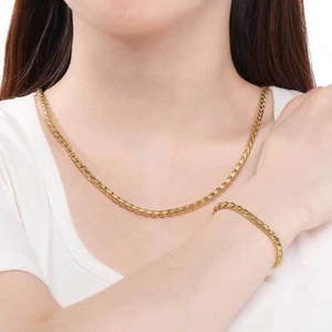 High-quality 4mm gold-toned dragon bone chain necklace and bracelet set fashion jewelry