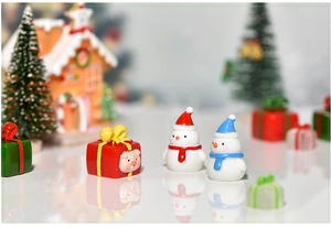 Detailed Christmas pig gift box and cute snowman resin figurines for holiday decor