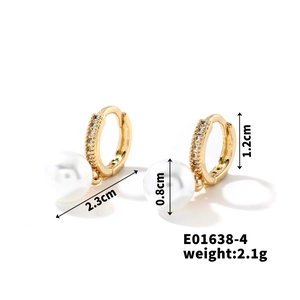 Detailed view of pearl earrings with dimensions, 2.3cm length and 0.8cm pearl size