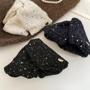 Elegant tweed shark hair clips with metallic buttons in white, blue and black sets