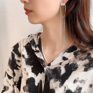 Elegant 925 sterling silver tassel drop earrings and thin pearl necklace set for women