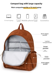 Innenaufteilung des Cord-Rucksacks mit 15-Zoll-Laptopfach und praktischen Seitentaschen