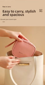 Mini pink PU leather waterproof storage bag for sanitary napkins showing portable design