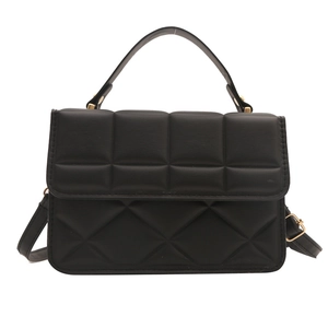 Elegant black quilted handbag with golden hardware and adjustable shoulder strap