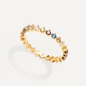 925 Sterling Silver Colorful Zircon Ring Gold Plated Stackable Eternity Band Minimalist Sparkly Jewelry For Women