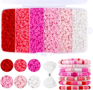 Kit bijoux DIY avec perles Heishi en argile rose, cordon élastique et breloques smileys