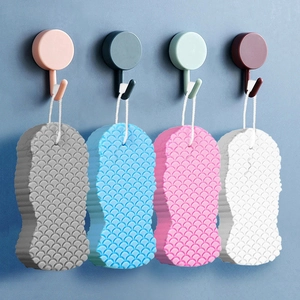 Soft bath sponge for kids with fish scale texture and hanging rope in four colors