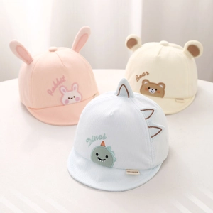 Baby Soft Brim Baseball Cap Cotton Ribbed Sun Protection Cute Cartoon Animal Rabbit Dinosaur Bear Embroidery Infant Toddler