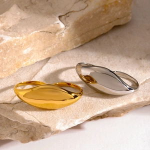 Minimalist organic 18k gold and silver stainless steel chunky shield rings for women