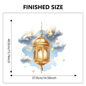 Detailed dimensions of gold lantern and moon wall stickers showing 40cm height and 37cm width