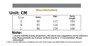 Size chart for snow white parachute pants including waist and hip measurements