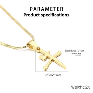 Detailed product dimensions for gold stainless steel Chinese character cross necklace