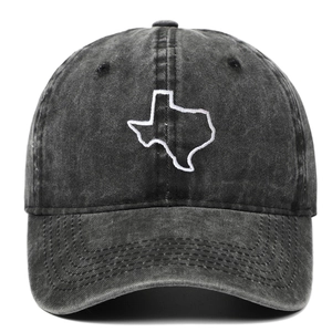 Berretto da baseball vintage in cotone lavato con ricamo bianco della mappa del Texas