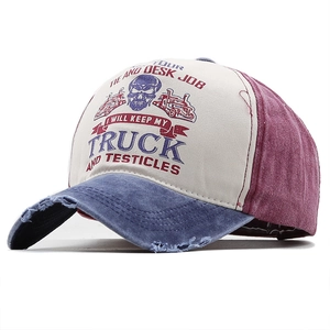 Retro washed cotton baseball cap with distressed brim and Ghost Rider truck graphic print