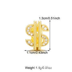 Gold dollar sign hip hop tooth cap with diamonds measuring 1.3cm in height