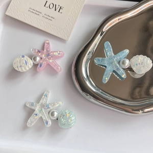 Starfish seashell hair clips set with pearls and glitter mermaid finish for women