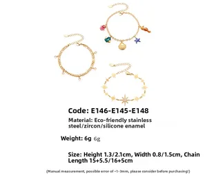 Details zu goldenen Edelstahl-Armbändern mit Meeresmotiven, Emaille und Zirkonia-Steinen