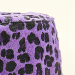 Vintage purple leopard print bucket hat for women in warm faux fur plush fabric