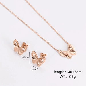 Rose gold double-layered butterfly necklace and earrings set with textured finish