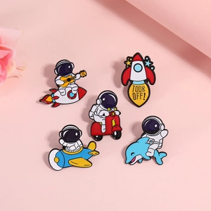 Broche en Émail Astronaute Espace Fusée Ensemble de Badges en Alliage de Zinc Style Japonais Pour Sac à Dos Étudiants Décoration Vêtements