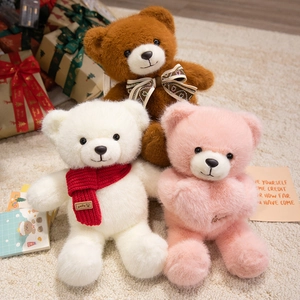 Teddy Bear Plush Toy With Scarf Heart Hugging Bowtie PP Cotton Stuffed Animal Soft Doll Gift For Kids
