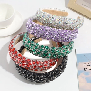 Baroque padded headband with colorful crystals in five elegant shades for party wear