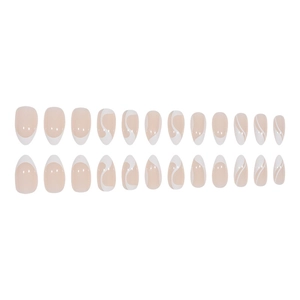 24pcs almond shape press on nails with nude pink base and white French line designs