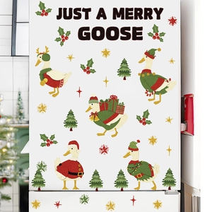 Christmas duck wall stickers with festive animals and merry goose holiday PVC home decor