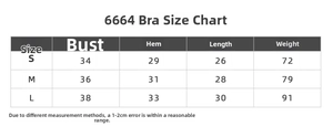 Detailed size guide table for knitted yoga sports bra showing S, M, L measurements